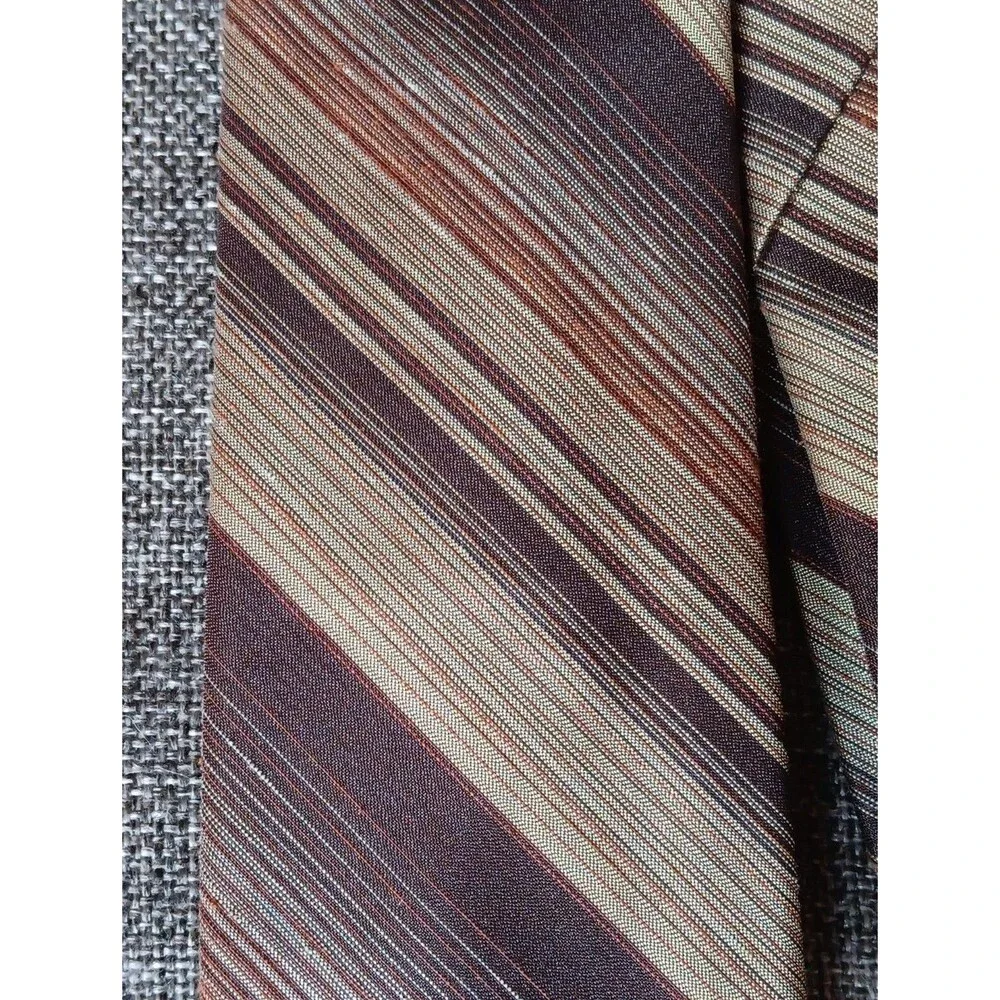 Tie 70s 80s 90s Y2K Mens Wembley Brown Toupe Stripe 3 Wide 54 Long